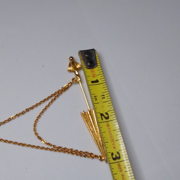 Vintage Closed Umbrella Metal Stickpin Brooch With Chains - Picture 14 of 15